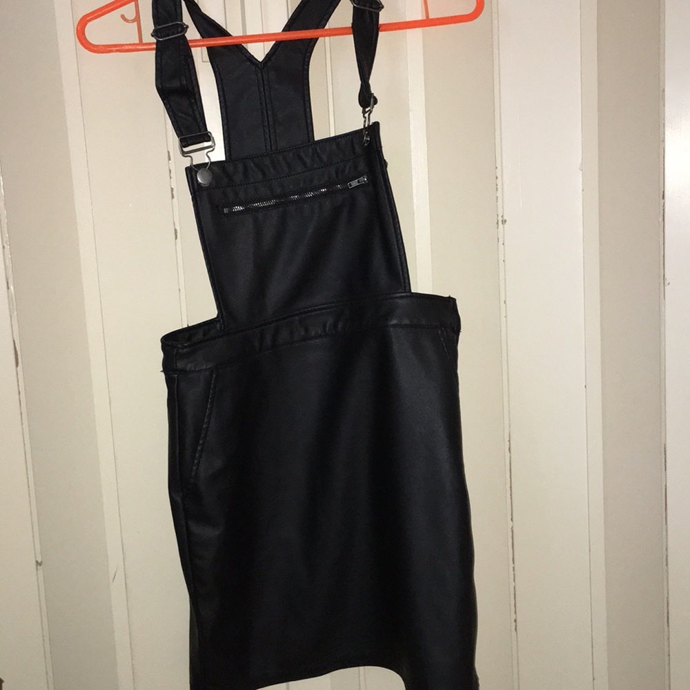 Fake leather skirt overalls